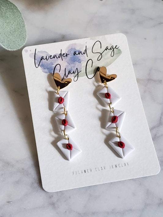 Clay valentines earrings love letter dangles swak " sealed with  kiss