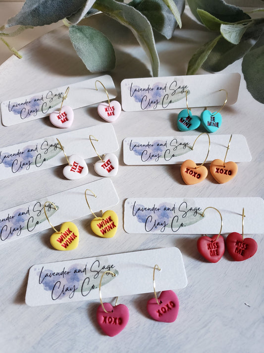 Conversation hearts hoop earrings | Valentine's candy heart earrings